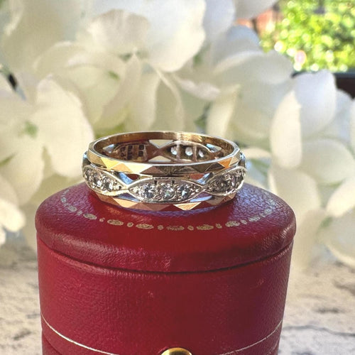 Vintage 1963 9ct Two-Tone Gold & Diamond Eternity Band Ring: Size N-1/2, US 7