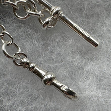 Load image into Gallery viewer, Antique Sterling Silver Albert Watch Chain: T-Bar Fob &amp; Clip, 1921. Art Deco Bracelet/Necklace
