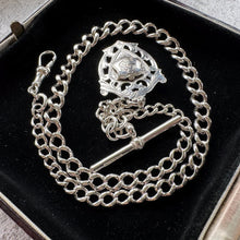 Load image into Gallery viewer, Antique Sterling Silver Albert Watch Chain: T-Bar Fob &amp; Clip, 1921. Art Deco Bracelet/Necklace
