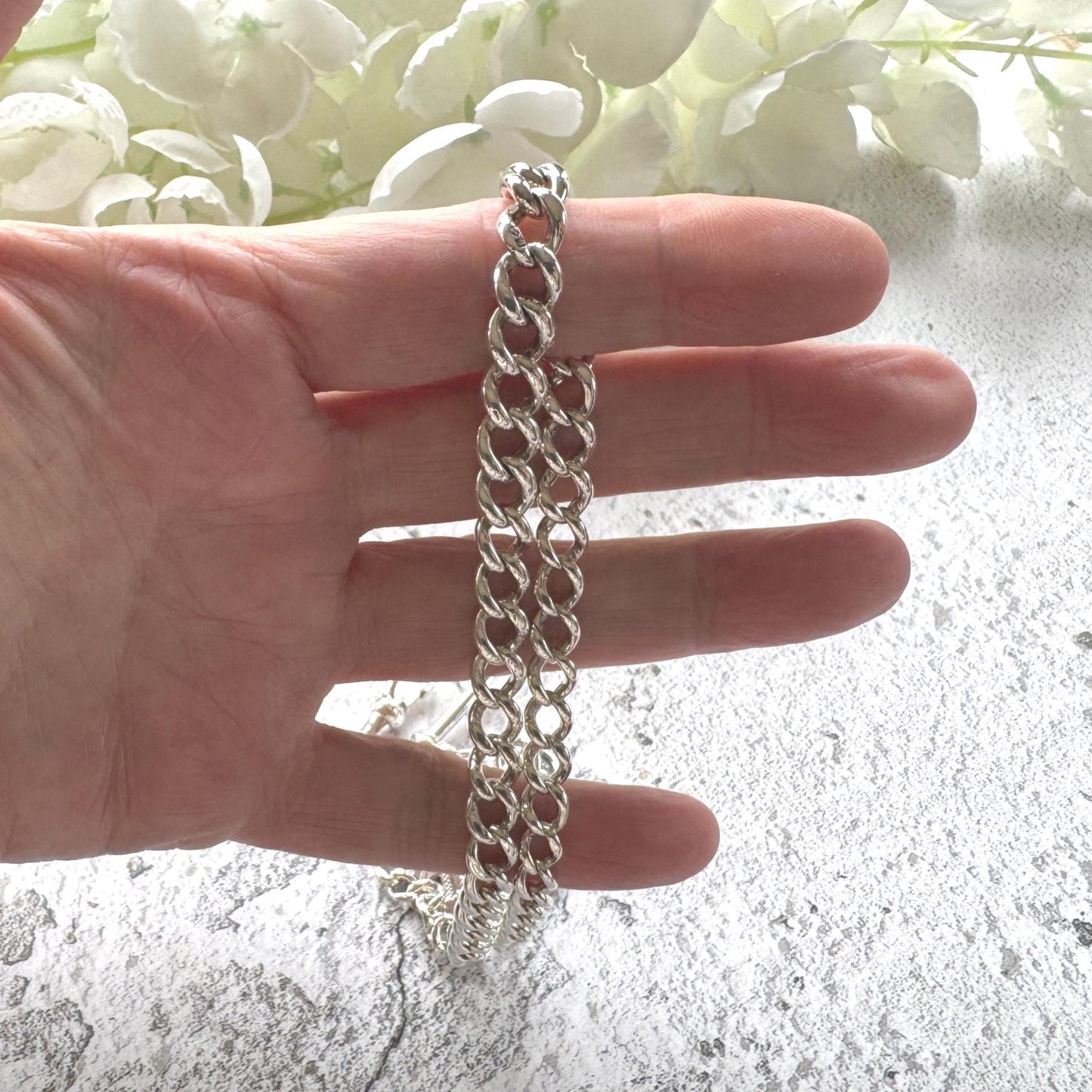 Antique Sterling Silver Albert Watch Chain: T-Bar Fob & Clip, 1921. Art Deco Bracelet/Necklace