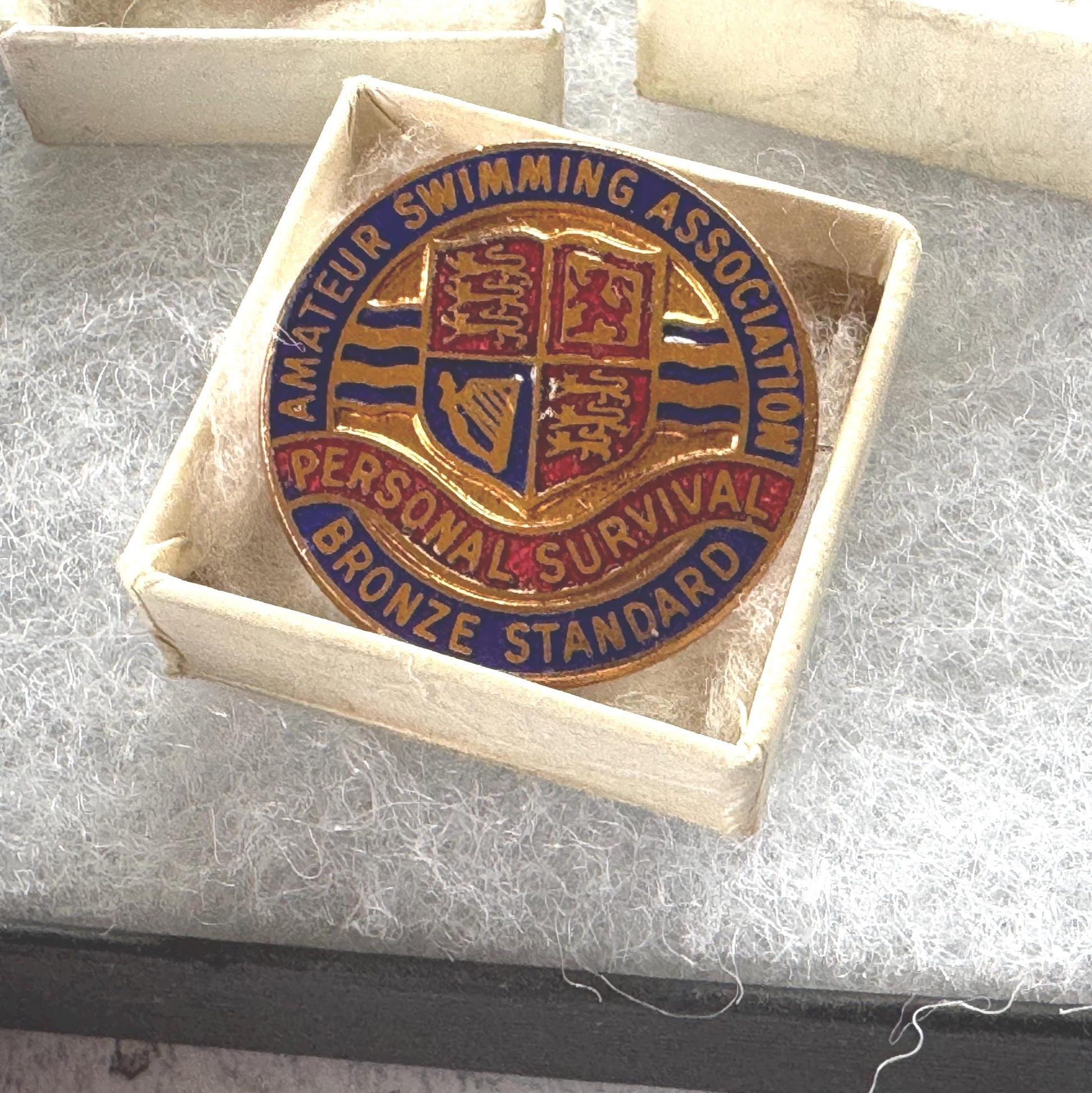 Vintage Amatuer Swimming Association Enamel Badge Set: Gold, Silver, Bronze ASA Awards, Mint, Original Boxes