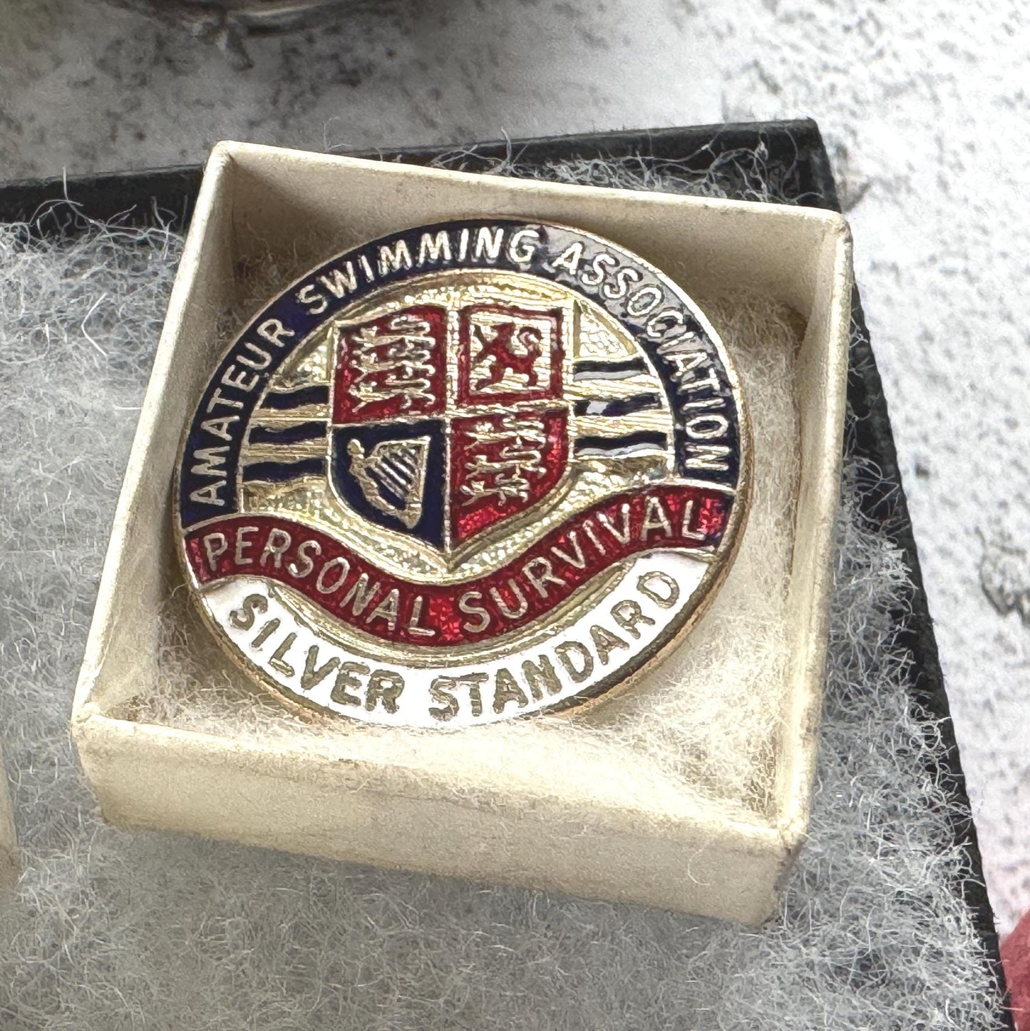 Vintage Amatuer Swimming Association Enamel Badge Set: Gold, Silver, Bronze ASA Awards, Mint, Original Boxes