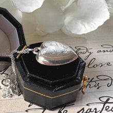 Load image into Gallery viewer, Antique Victorian Engraved Swallow Heart Pendant Necklace: Sterling Silver Love Token

