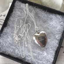 Load image into Gallery viewer, Antique Victorian Engraved Swallow Heart Pendant Necklace: Sterling Silver Love Token
