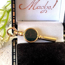 Cargar imagen en el visor de la galería, Antique Victorian 9ct Gold Scottish Citrine &amp; Bloodstone Watch Key Pendant Charm: Optional Chain
