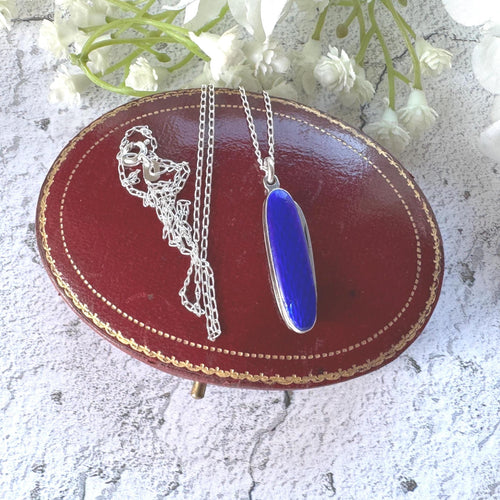 Victorian Silver & Blue Enamel Miniature Folding Knife Pendant: Antique Novelty Pendant Necklace