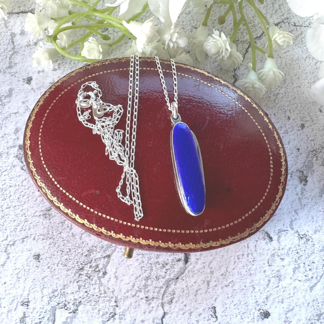 Victorian Silver & Blue Enamel Miniature Folding Knife Pendant: Antique Novelty Pendant Necklace