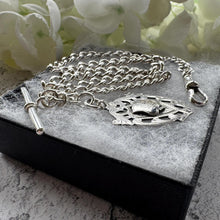 Load image into Gallery viewer, Antique Sterling Silver Albert Watch Chain: T-Bar Fob &amp; Clip, 1921. Art Deco Bracelet/Necklace

