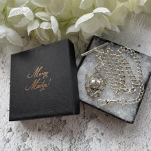 Load image into Gallery viewer, Antique Sterling Silver Albert Watch Chain: T-Bar Fob &amp; Clip, 1921. Art Deco Bracelet/Necklace
