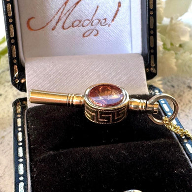 Antique Victorian 9ct Gold Scottish Citrine & Bloodstone Watch Key Pendant Charm: Optional Chain