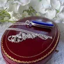 Cargar imagen en el visor de la galería, Victorian Silver &amp; Blue Enamel Miniature Folding Knife Pendant: Antique Novelty Pendant Necklace
