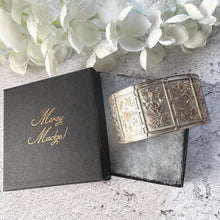 Load image into Gallery viewer, Antique Victorian Aesthetic Engraved Sterling Silver Bangle: 9ct Gold Roses &amp; Leaves
