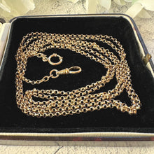 Load image into Gallery viewer, Victorian 18ct Rolled Gold Guard Chain Necklace: Antique 58" Gold-Filled Muff Chain With Dog-Clip &amp; Spring Ring
