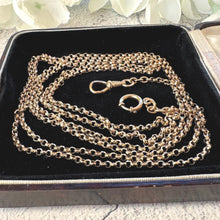 Load image into Gallery viewer, Victorian 18ct Rolled Gold Guard Chain Necklace: Antique 58" Gold-Filled Muff Chain With Dog-Clip &amp; Spring Ring
