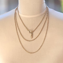 Load image into Gallery viewer, Victorian 18ct Rolled Gold Guard Chain Necklace: Antique 58" Gold-Filled Muff Chain With Dog-Clip &amp; Spring Ring
