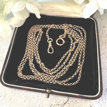 Load image into Gallery viewer, Victorian 18ct Rolled Gold Guard Chain Necklace: Antique 58" Gold-Filled Muff Chain With Dog-Clip &amp; Spring Ring
