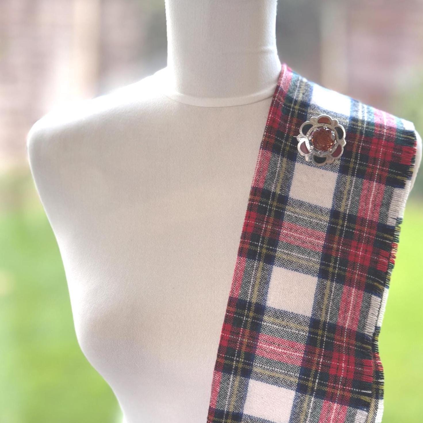 Victorian Scottish Agate & Citrine Brooch: Antique Engraved Sterling Silver Cairngorm Lapel Pin