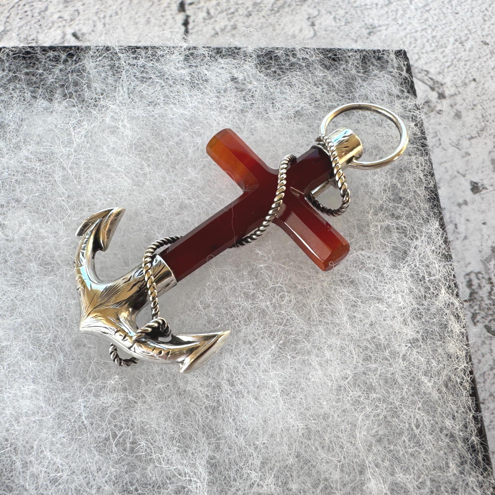 Victorian Scottish Banded Agate Cross & Fouled Anchor Silver Brooch