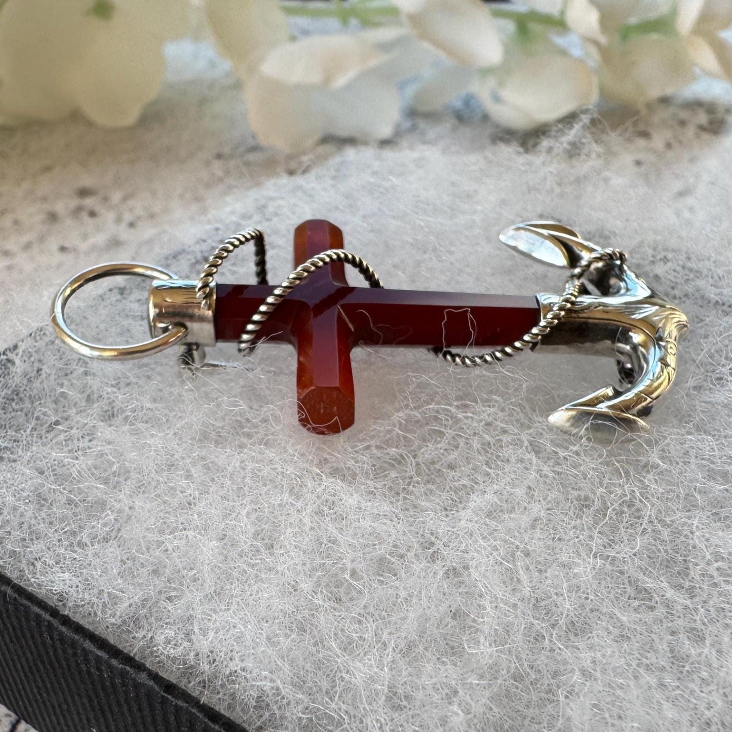 Victorian Scottish Banded Agate Cross & Fouled Anchor Silver Brooch
