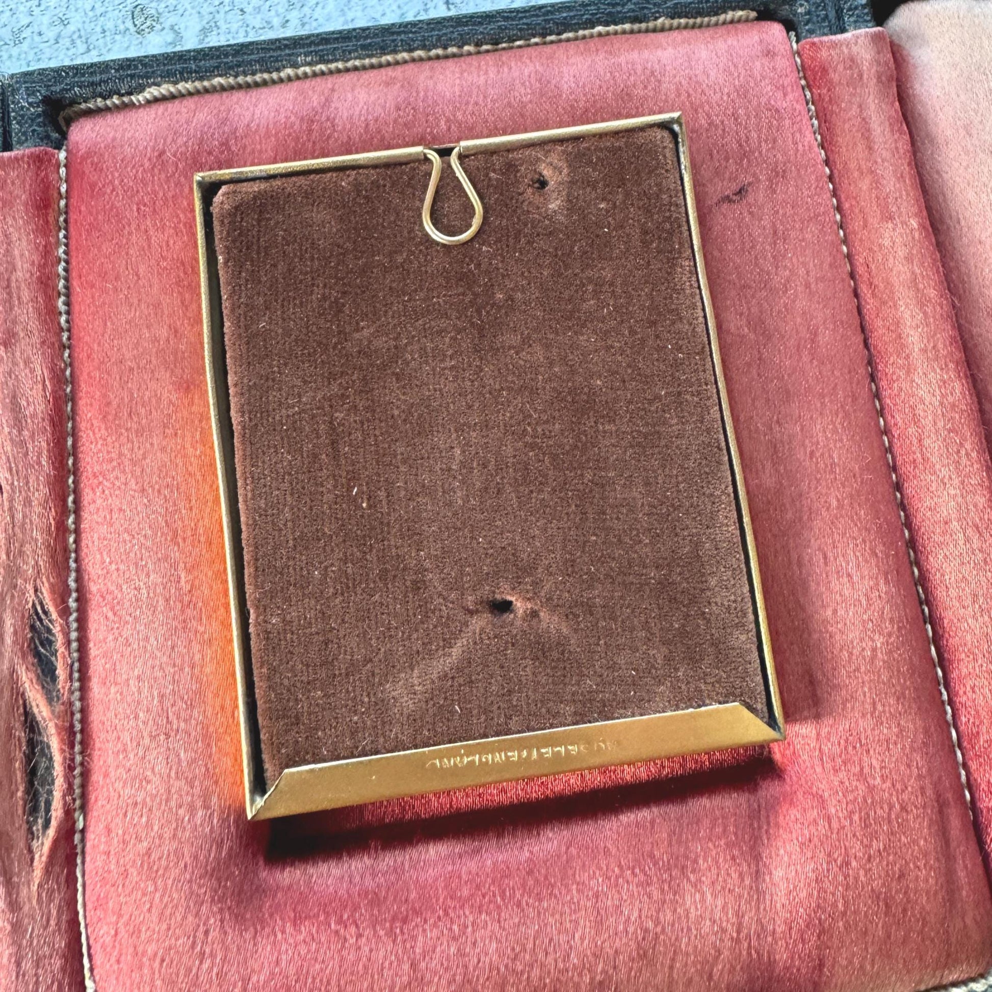 Antique French Gilt Minature Landscape Painting In Original Moseley Ware Fitted Cabinet Case