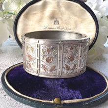Load image into Gallery viewer, Antique Victorian Aesthetic Engraved Sterling Silver Bangle: 9ct Gold Roses &amp; Leaves
