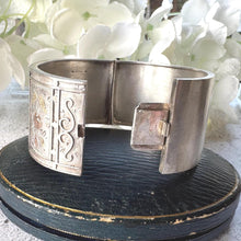 Load image into Gallery viewer, Antique Victorian Aesthetic Engraved Sterling Silver Bangle: 9ct Gold Roses &amp; Leaves
