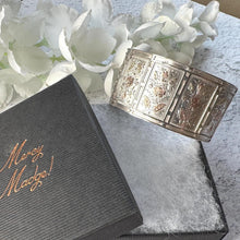 Load image into Gallery viewer, Antique Victorian Aesthetic Engraved Sterling Silver Bangle: 9ct Gold Roses &amp; Leaves
