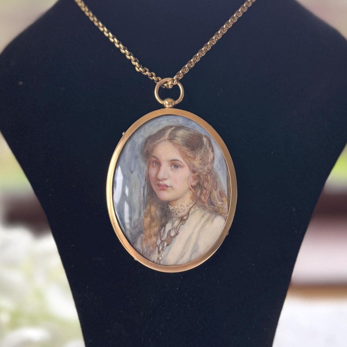 Rare Edwardian Portrait Miniature Pendant by MAUD MARION WEAR: Antique Rolled Gold Locket Frame, Boxed