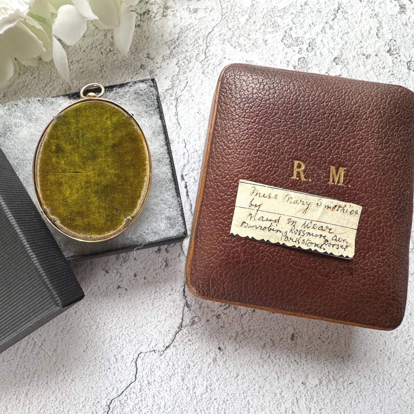 Rare Edwardian Portrait Miniature Pendant by MAUD MARION WEAR: Antique Rolled Gold Locket Frame, Boxed