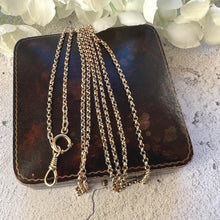 Load image into Gallery viewer, Victorian 18ct Rolled Gold Guard Chain Necklace: Antique 58" Gold-Filled Muff Chain With Dog-Clip &amp; Spring Ring
