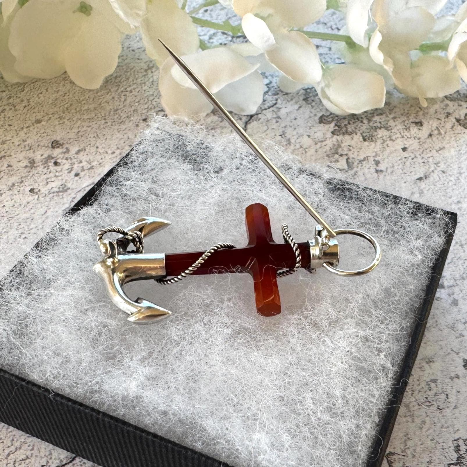 Victorian Scottish Banded Agate Cross & Fouled Anchor Silver Brooch