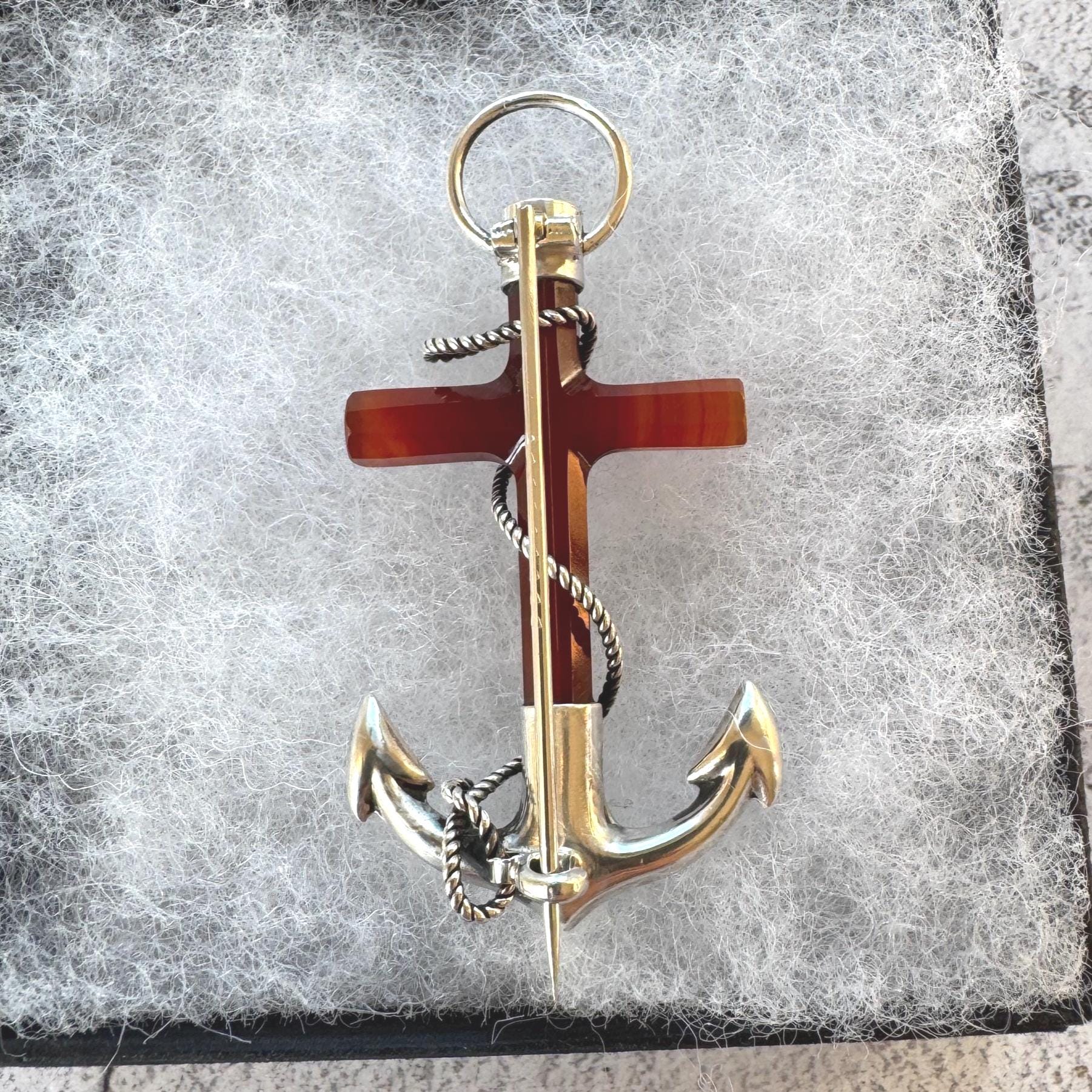 Victorian Scottish Banded Agate Cross & Fouled Anchor Silver Brooch