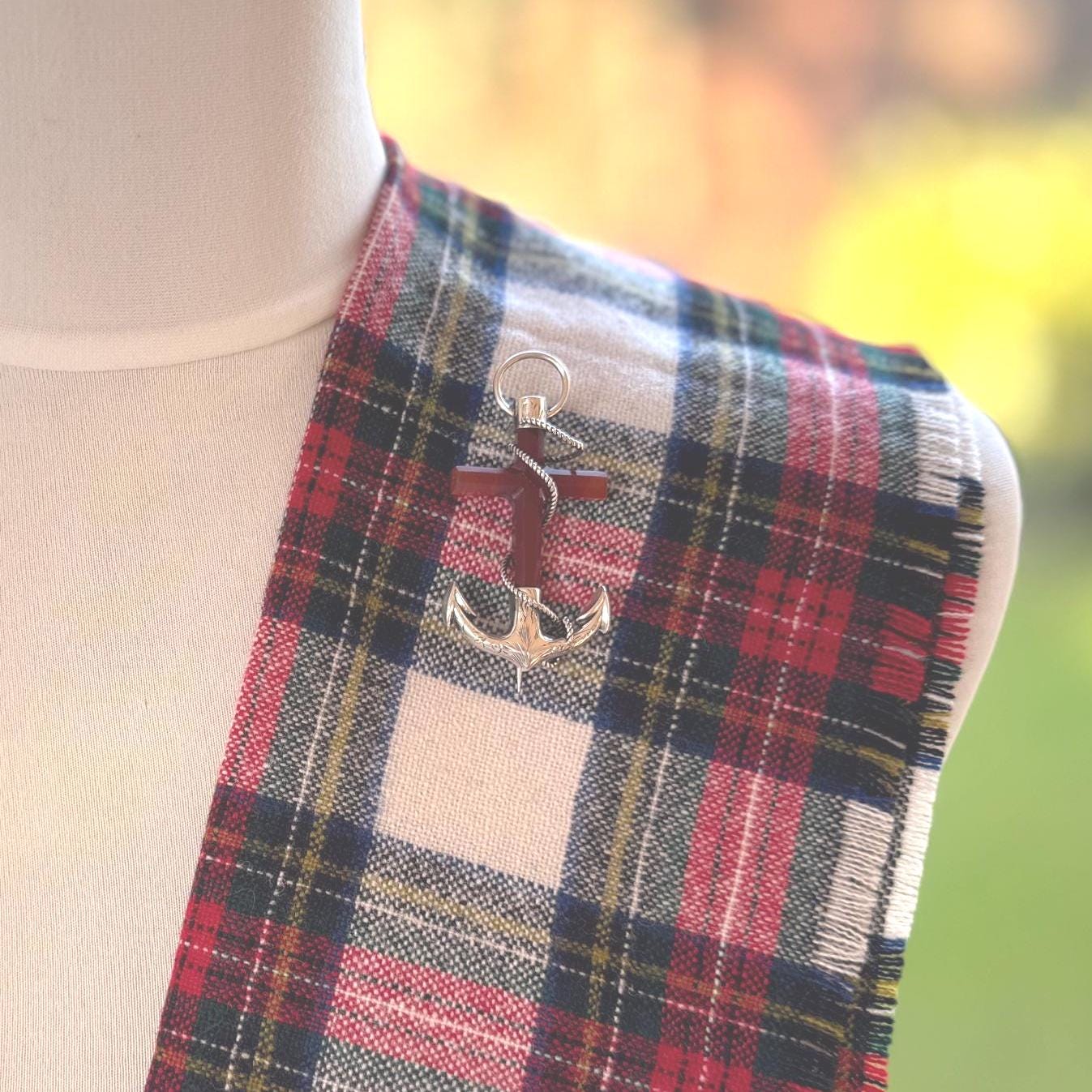 Victorian Scottish Banded Agate Cross & Fouled Anchor Silver Brooch