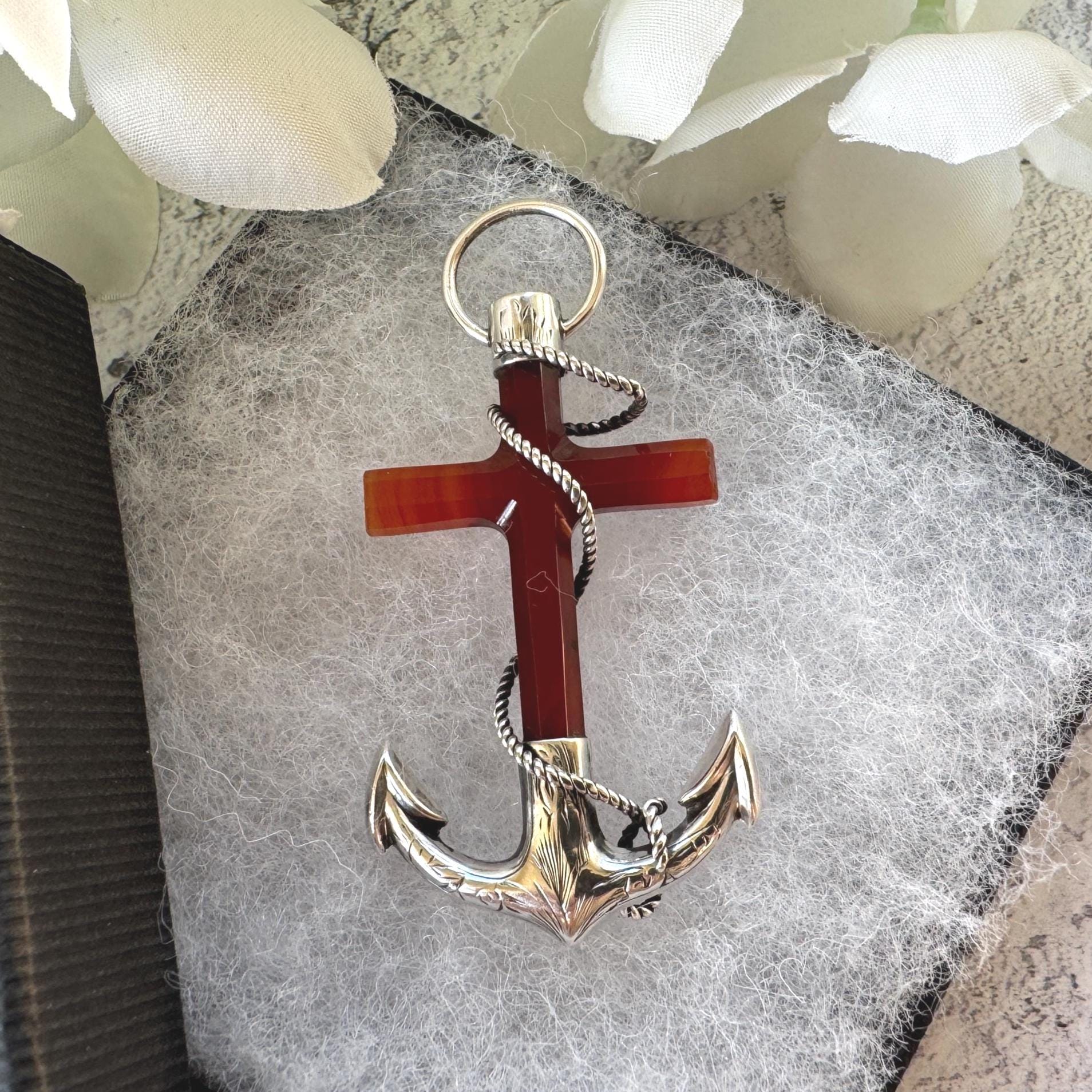 Victorian Scottish Banded Agate Cross & Fouled Anchor Silver Brooch