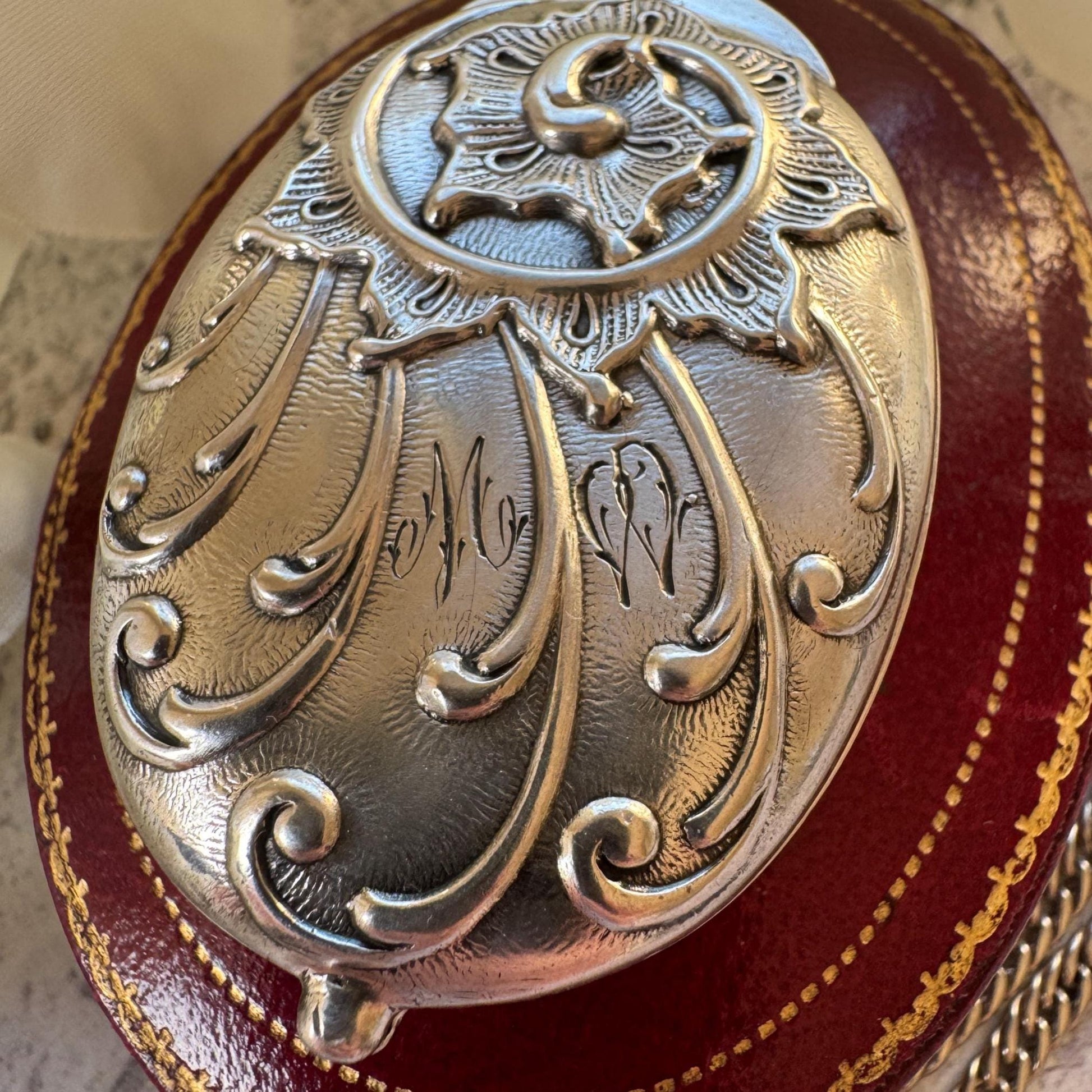 Art Nouveau 800 Silver Mirror Pendant: Antique Jugendstil Deeply Embossed Iris & Whiplash Locket, Germany