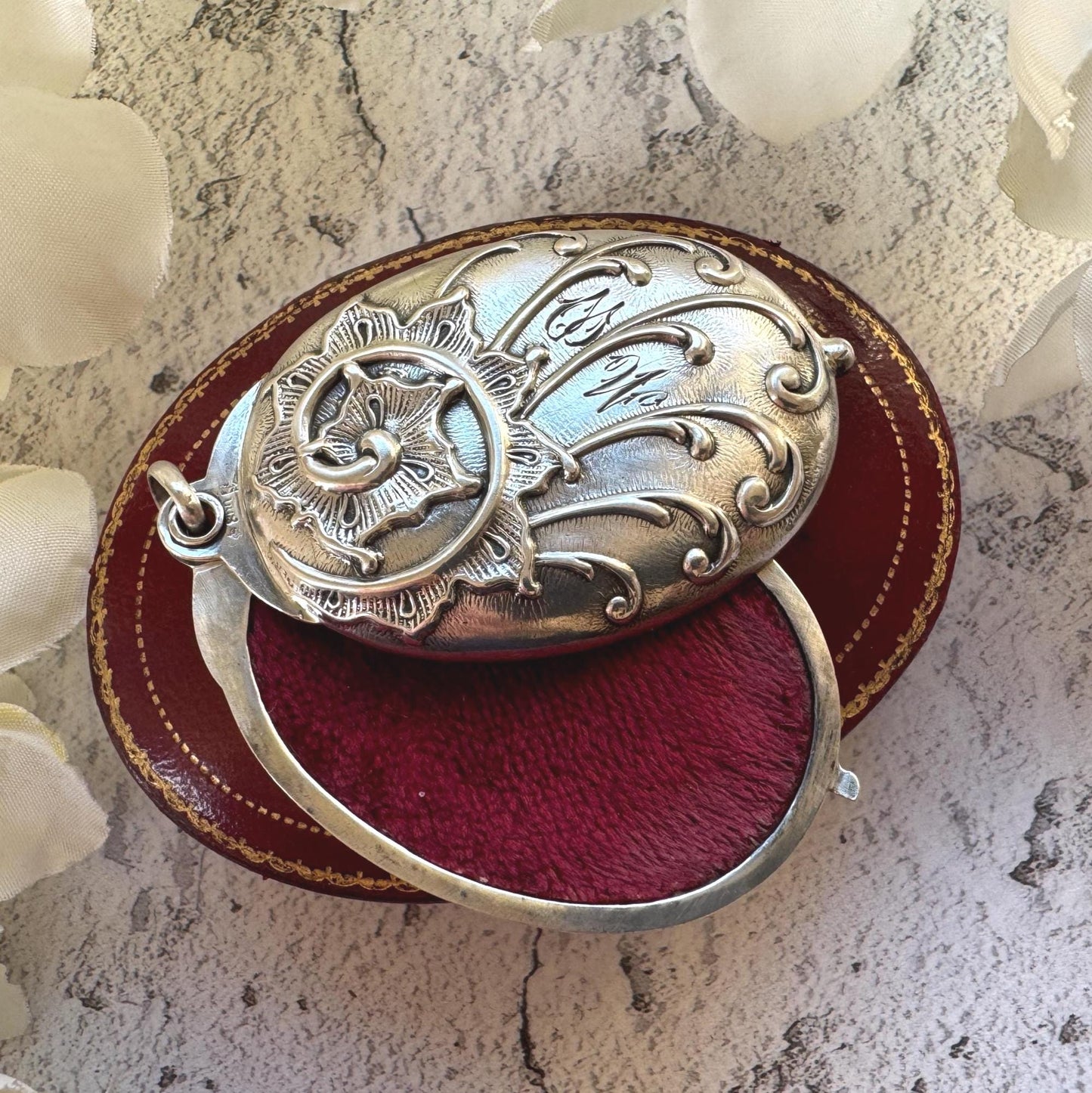 Art Nouveau 800 Silver Mirror Pendant: Antique Jugendstil Deeply Embossed Iris & Whiplash Locket, Germany