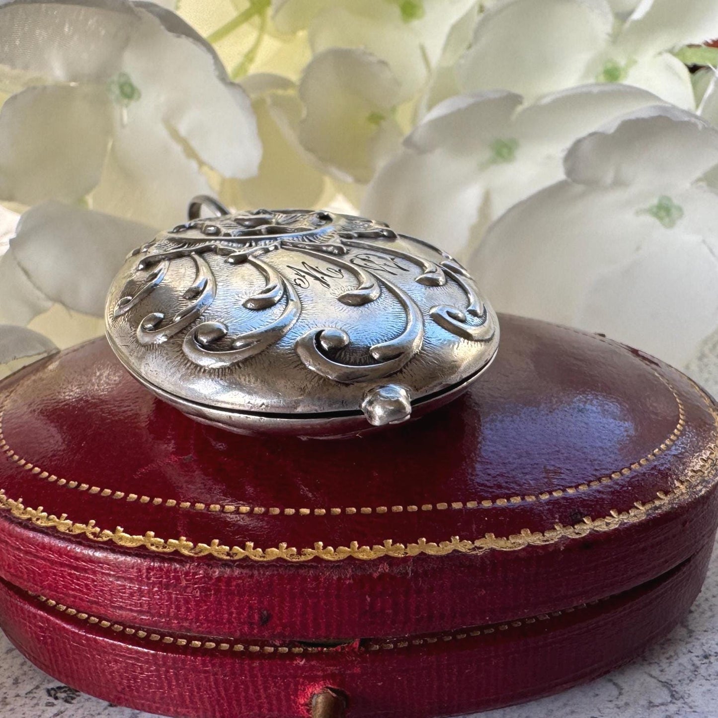 Art Nouveau 800 Silver Mirror Pendant: Antique Jugendstil Deeply Embossed Iris & Whiplash Locket, Germany
