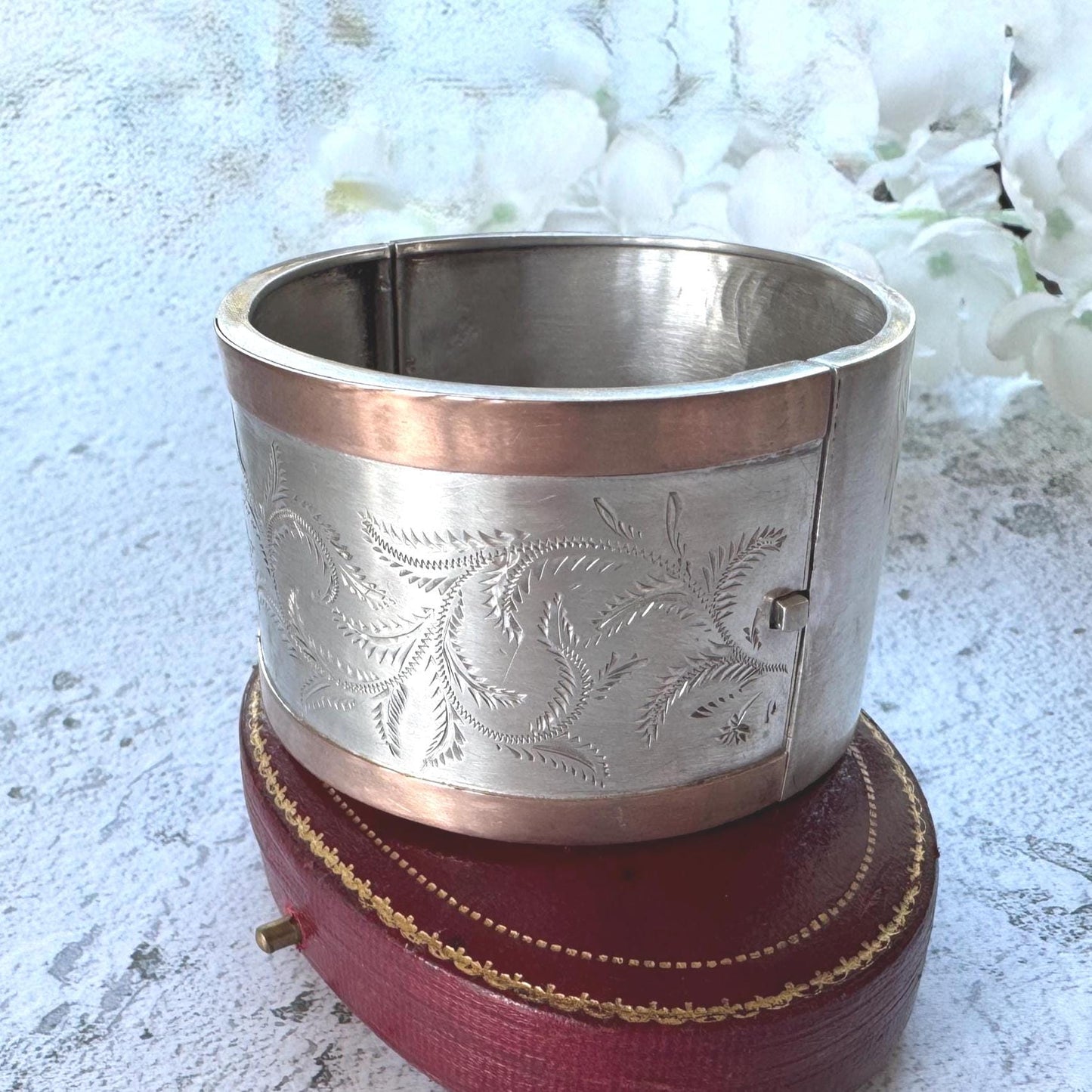 Victorian Sterling Silver & 9ct Rose Gold Bangle c1860