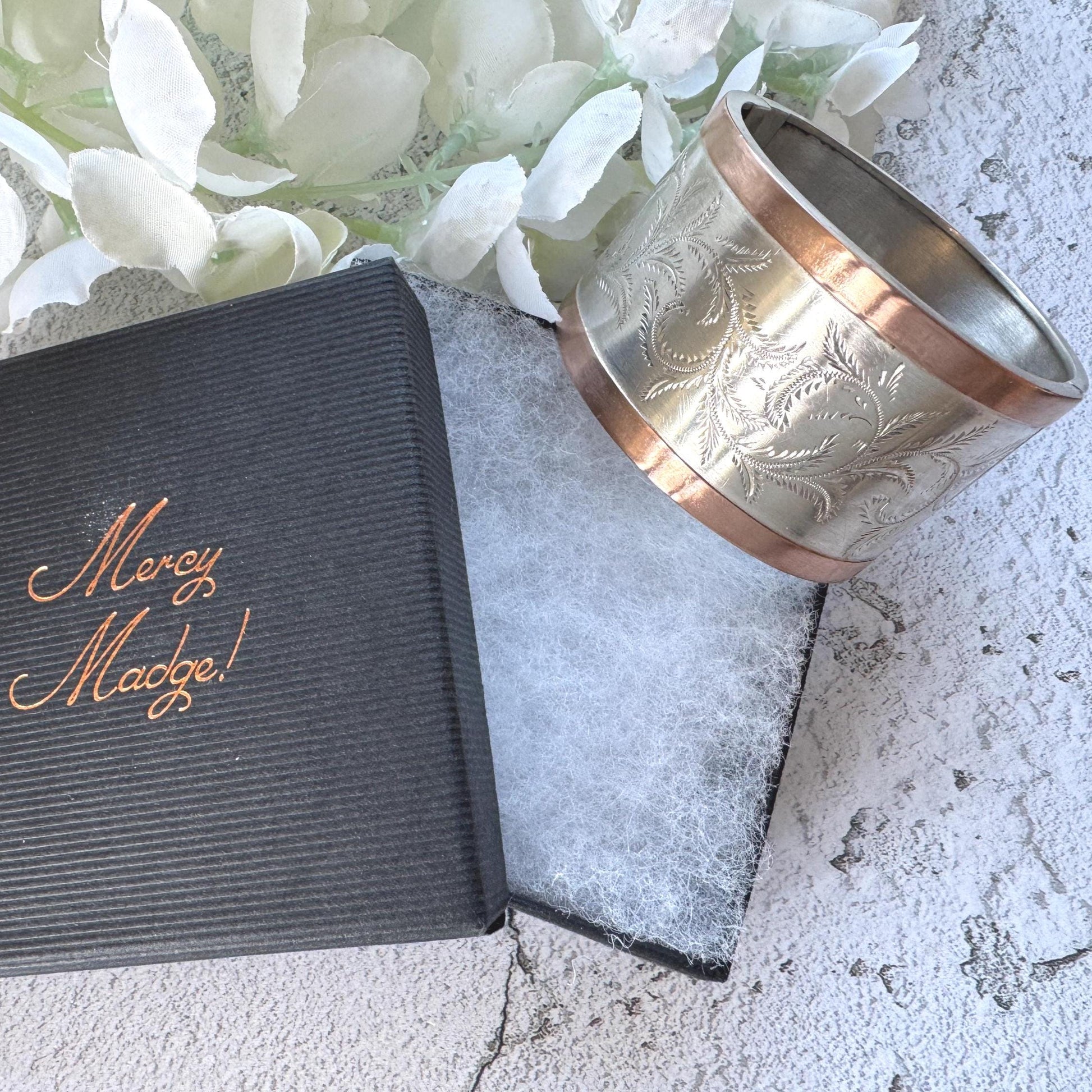 Victorian Sterling Silver & 9ct Rose Gold Bangle c1860