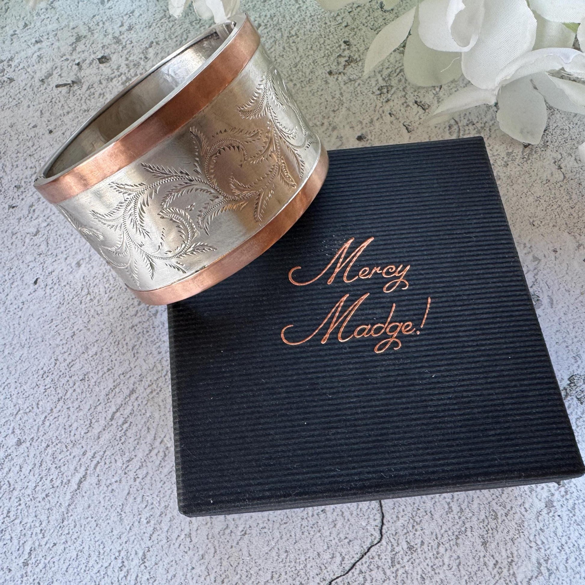 Victorian Sterling Silver & 9ct Rose Gold Bangle c1860