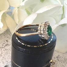 Load image into Gallery viewer, Antique Victorian 9ct Gold Emerald Green &amp; White Paste Diamond Cluster Ring
