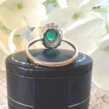 Load image into Gallery viewer, Antique Victorian 9ct Gold Emerald Green &amp; White Paste Diamond Cluster Ring
