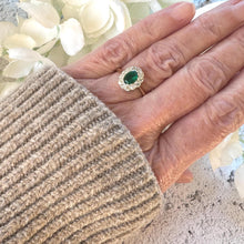 Load image into Gallery viewer, Antique Victorian 9ct Gold Emerald Green &amp; White Paste Diamond Cluster Ring
