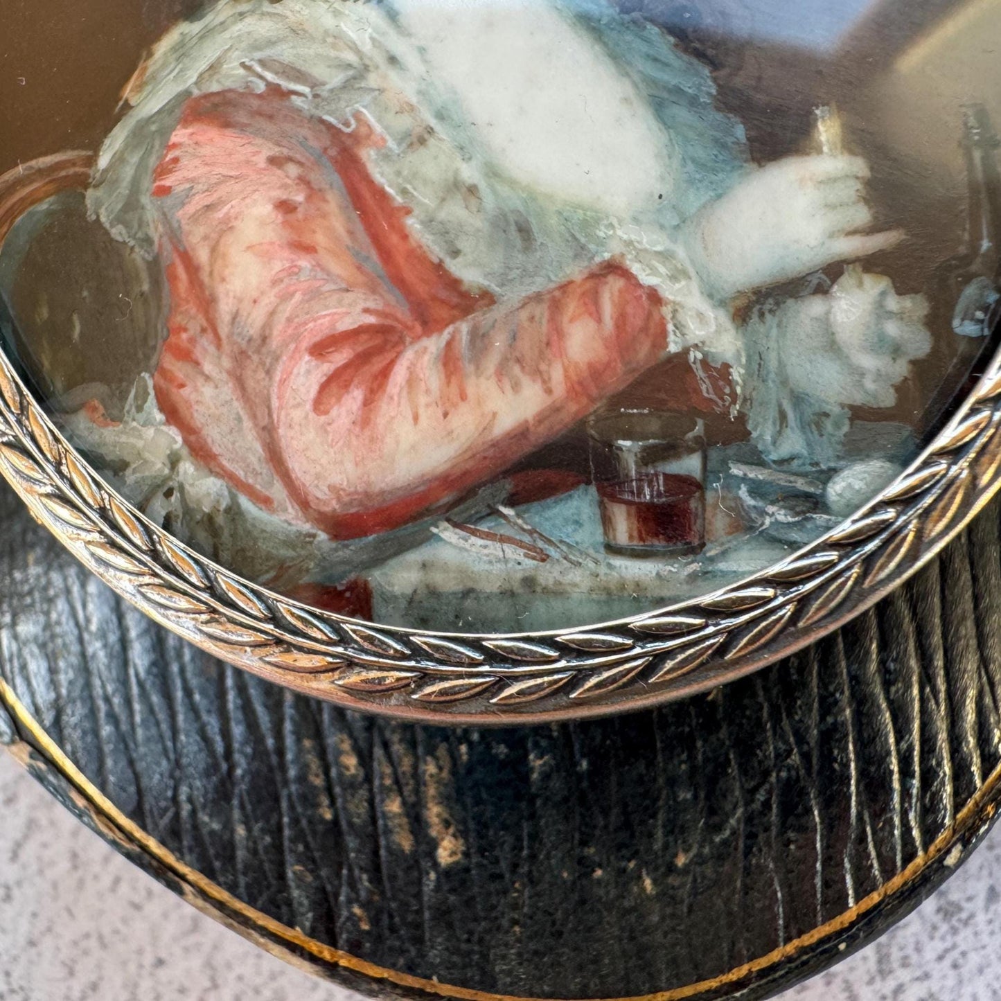 Antique Georgian Portrait Miniature Pendant: 18th Century Portrait Of A Lady Preparing A Drink