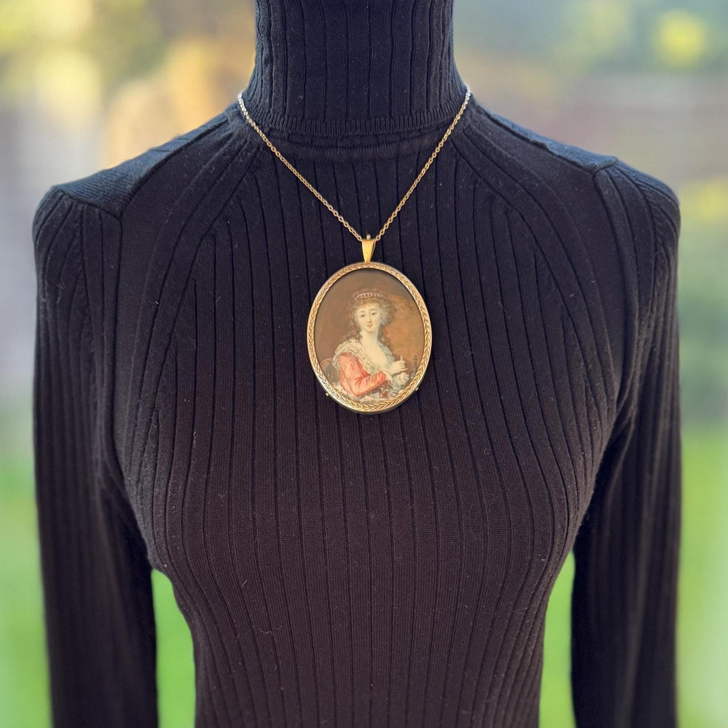 Antique Georgian Portrait Miniature Pendant: 18th Century Portrait Of A Lady Preparing A Drink