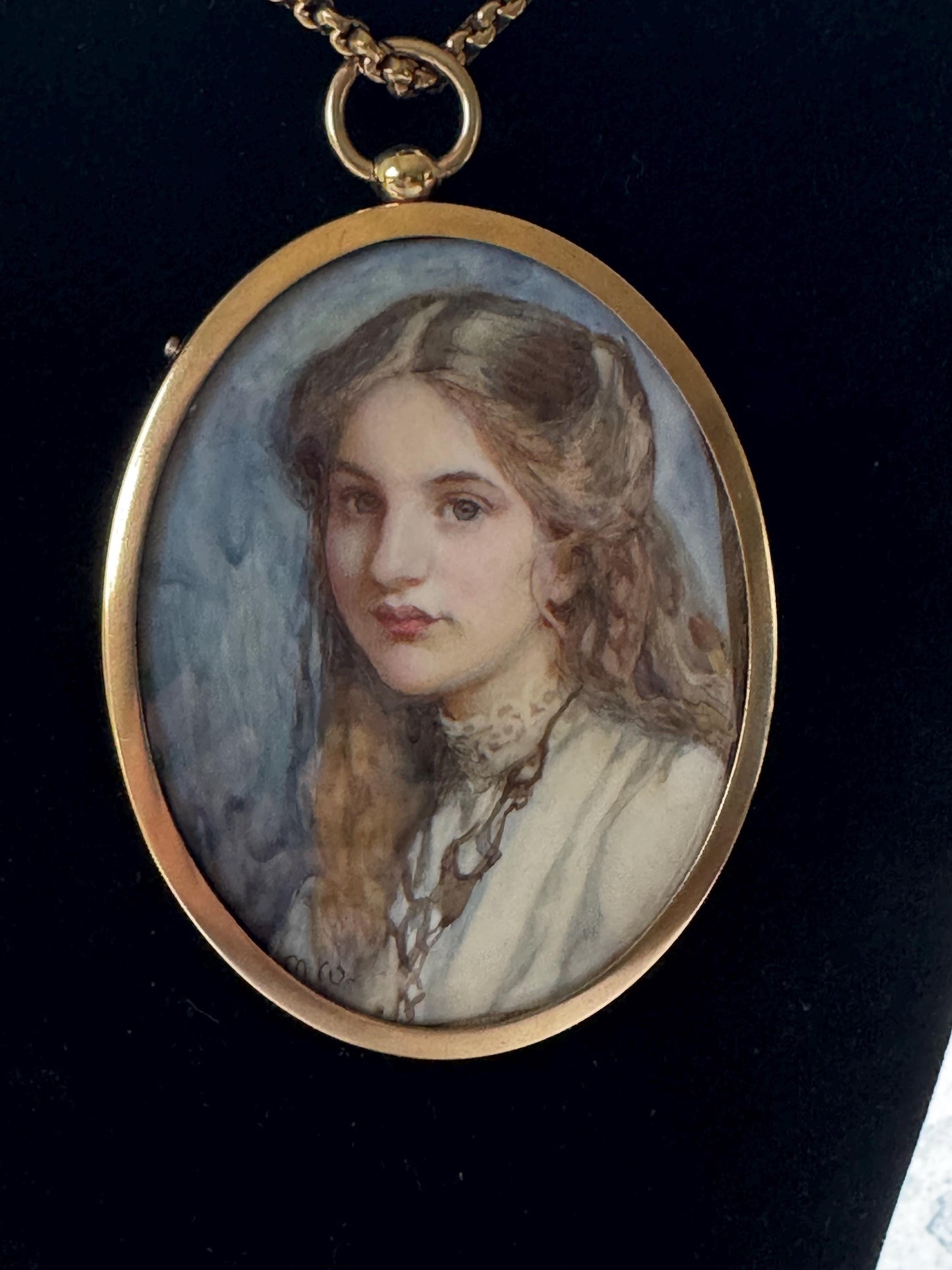 Rare Edwardian Portrait Miniature Pendant by MAUD MARION WEAR: Antique Rolled Gold Locket Frame, Boxed