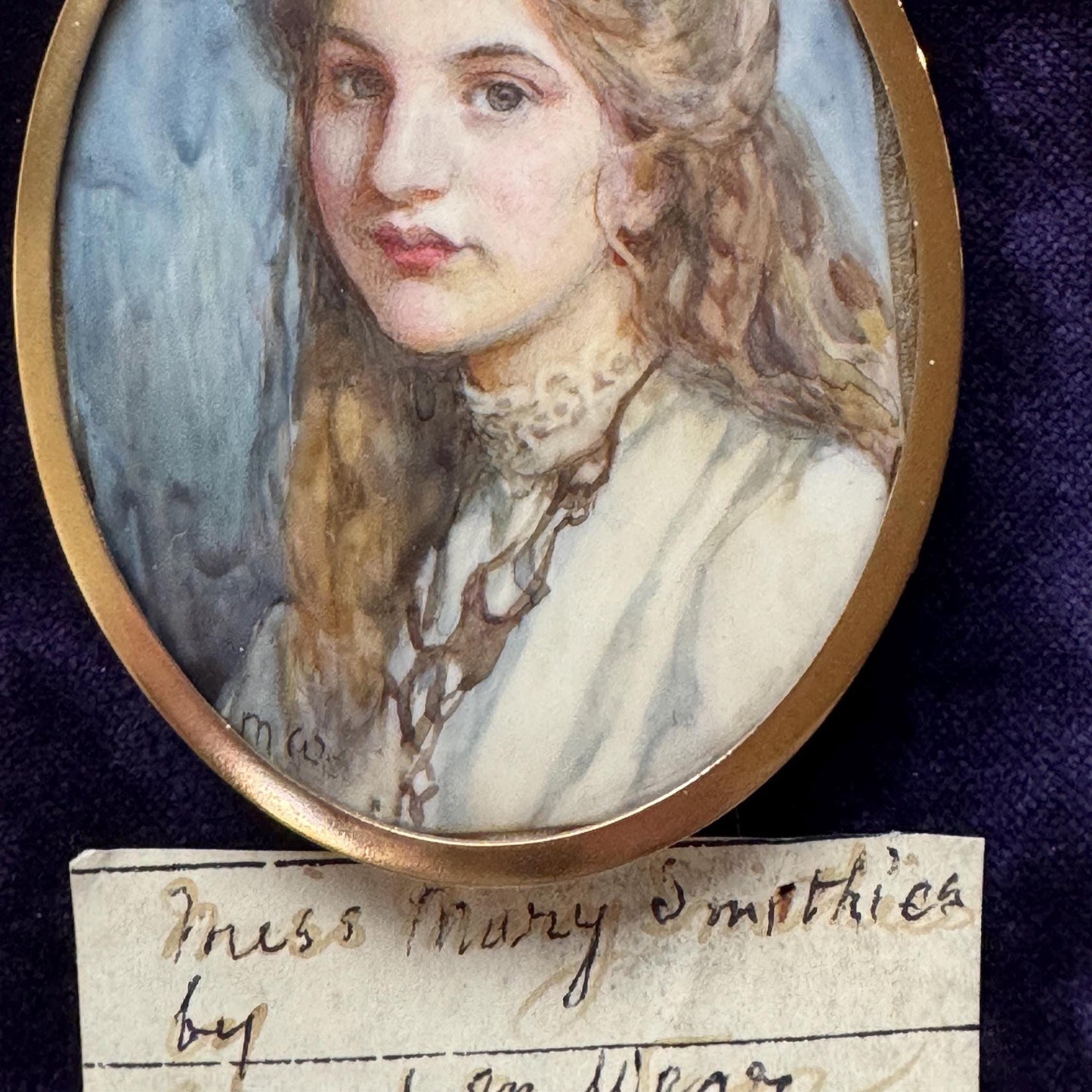 Rare Edwardian Portrait Miniature Pendant by MAUD MARION WEAR: Antique Rolled Gold Locket Frame, Boxed