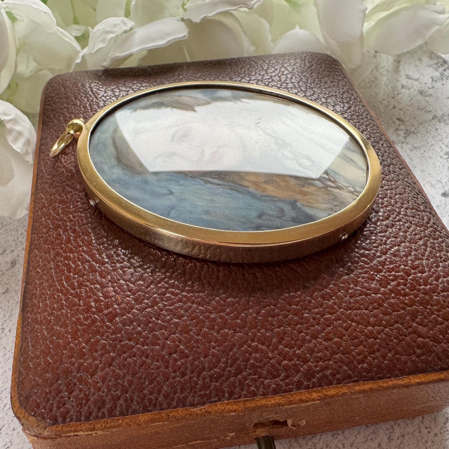 Rare Edwardian Portrait Miniature Pendant by MAUD MARION WEAR: Antique Rolled Gold Locket Frame, Boxed
