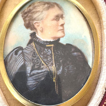 Load image into Gallery viewer, Antique Rolled Gold Portrait Miniature Pendant: Hand-Painted Victorian Lady In Mourning Dress
