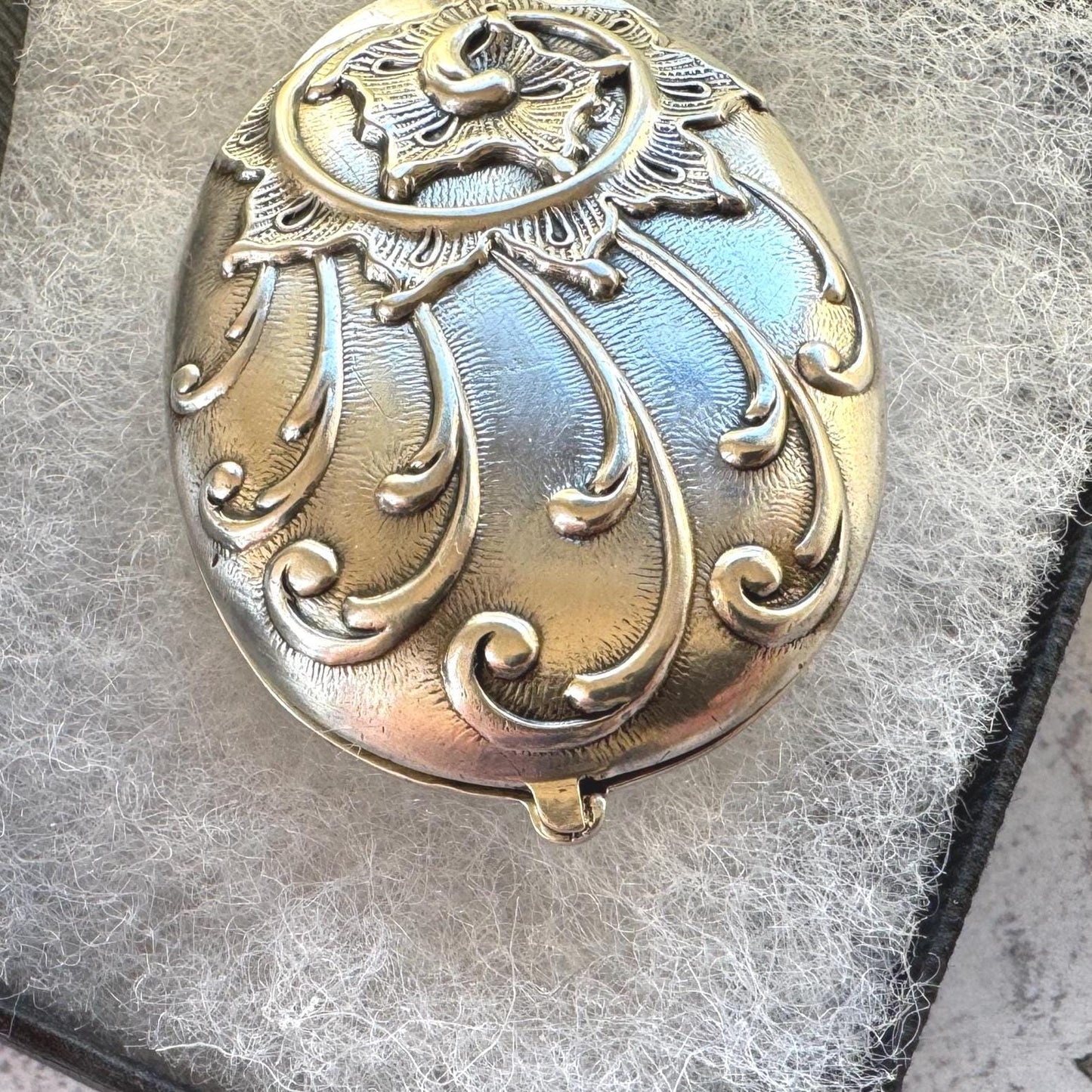 Art Nouveau 800 Silver Mirror Pendant: Antique Jugendstil Deeply Embossed Iris & Whiplash Locket, Germany